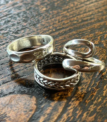 Finished handcrafted silver rings created in silver making class Ubud.