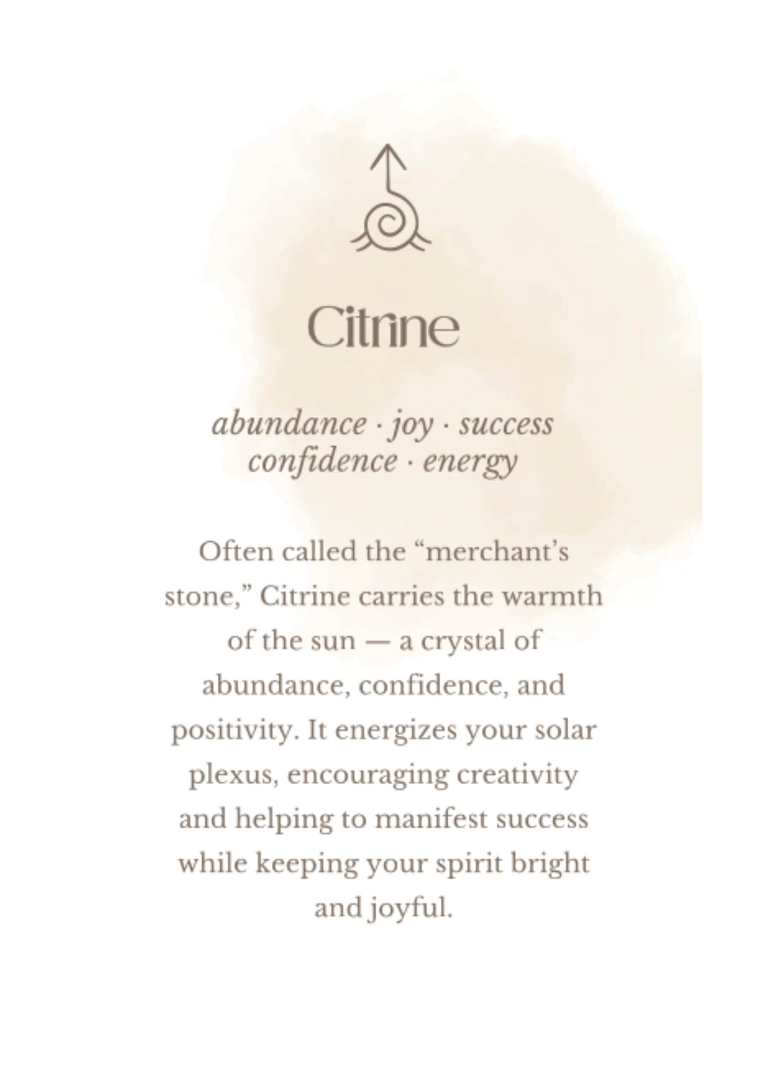 Citrine gemstone meaning card showing abundance, confidence, energy and success – Bingin Silver Class